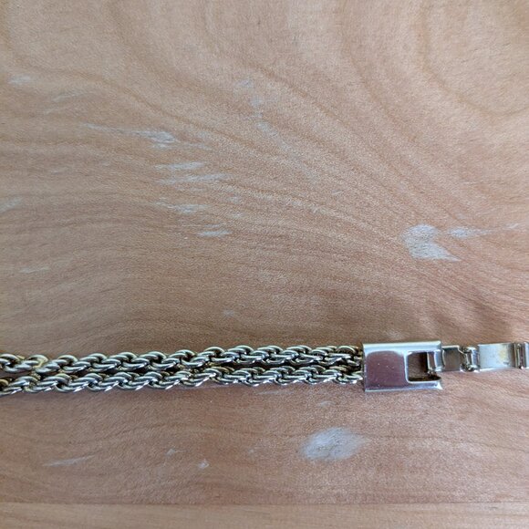 Gold Tone White Red Small Stone Bracelet Two Strand Preppy Classic Quiet Luxury - Picture 5 of 11